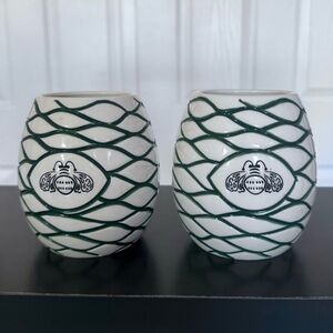 Lot of 2 Patron Tequila Agave Pina Ceramic Tiki Mugs Cups - 2018 Bee Logo Green